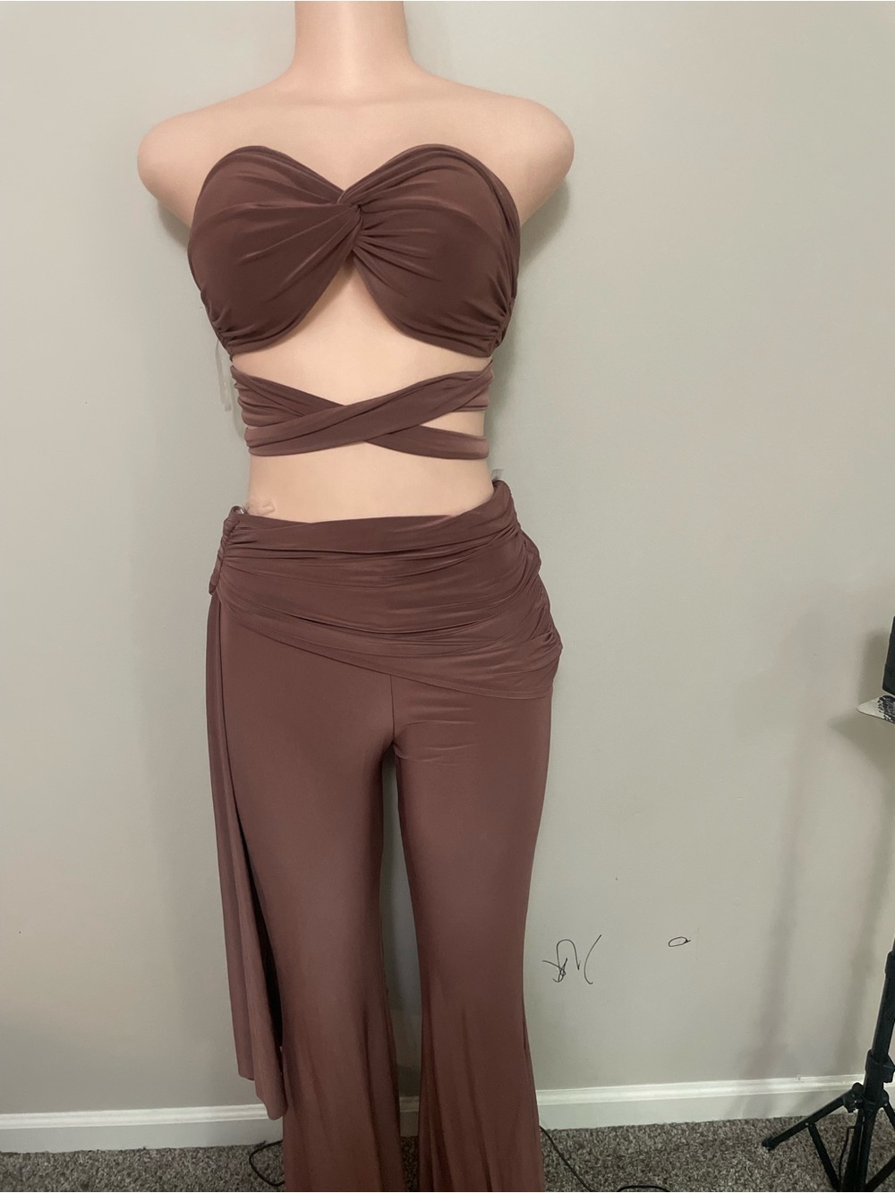 Posh Mauve Brown Satin Dress Set